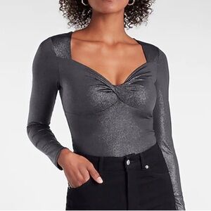 Express Metallic Gun Metal Body Contour Bodysuit- NWT